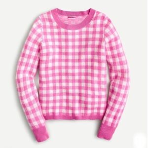 Jcrew cashmere crew neck in pink gingham